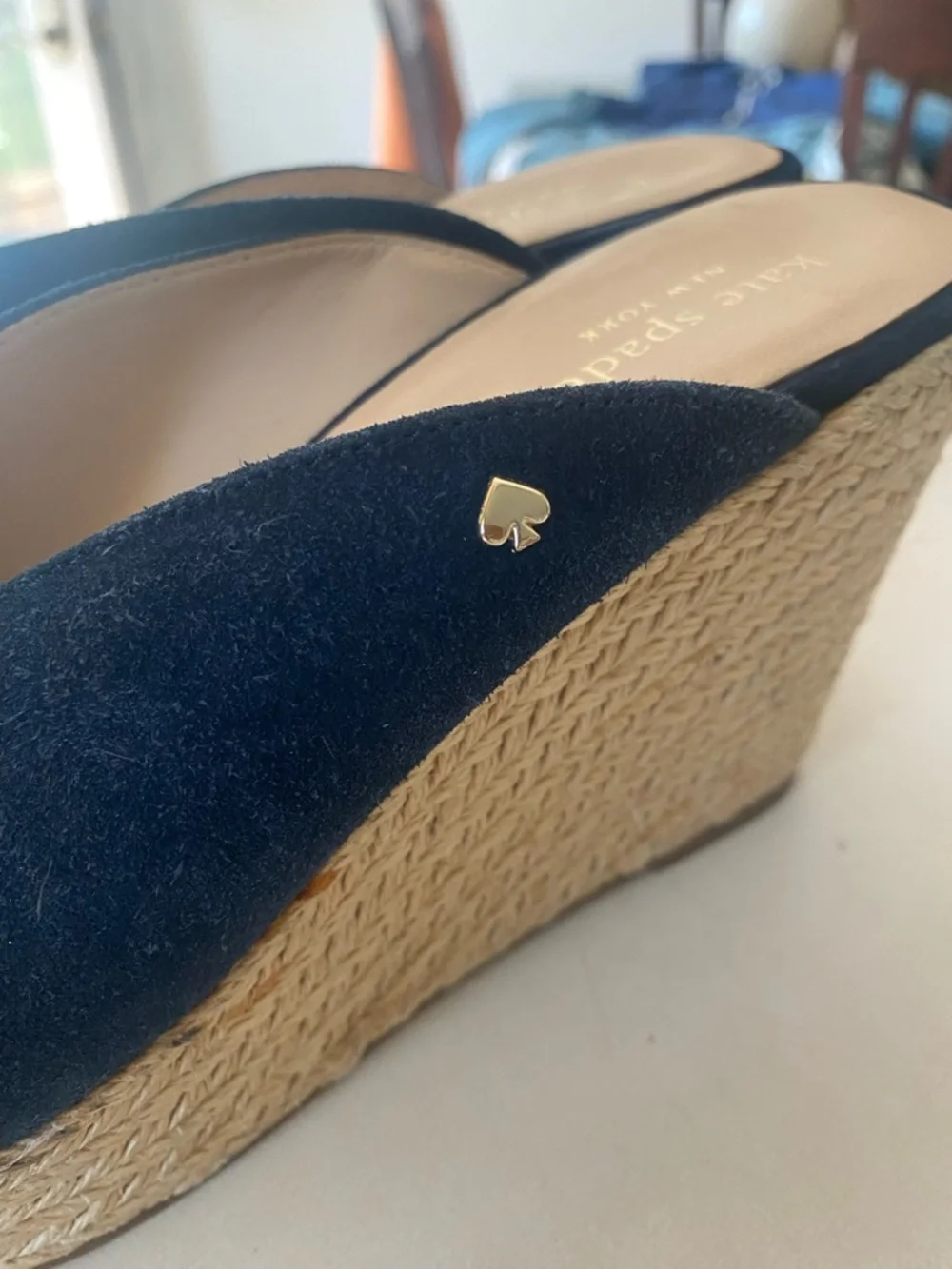 KATE SPADE THEA WEDGE ESPADRILLE SANDAL HEEL SUEDE NAVY WOMENS SZ 8